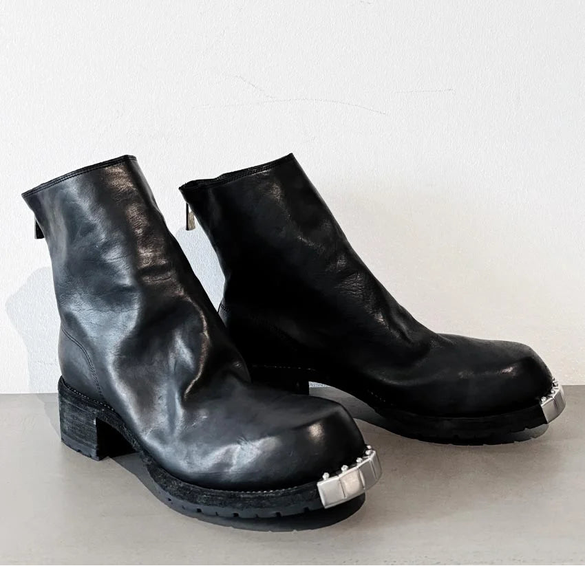 Black Soft Horse Leather Back zip Metal Toe Military Boots NB06V
