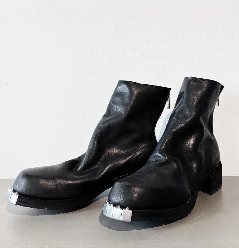 Black Soft Horse Leather Back zip Metal Toe Military Boots NB06V