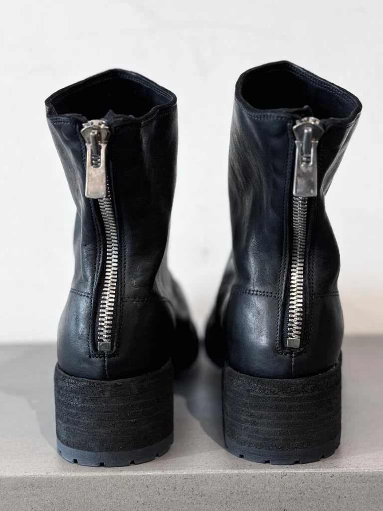 Black Soft Horse Leather Back zip Metal Toe Military Boots NB06V