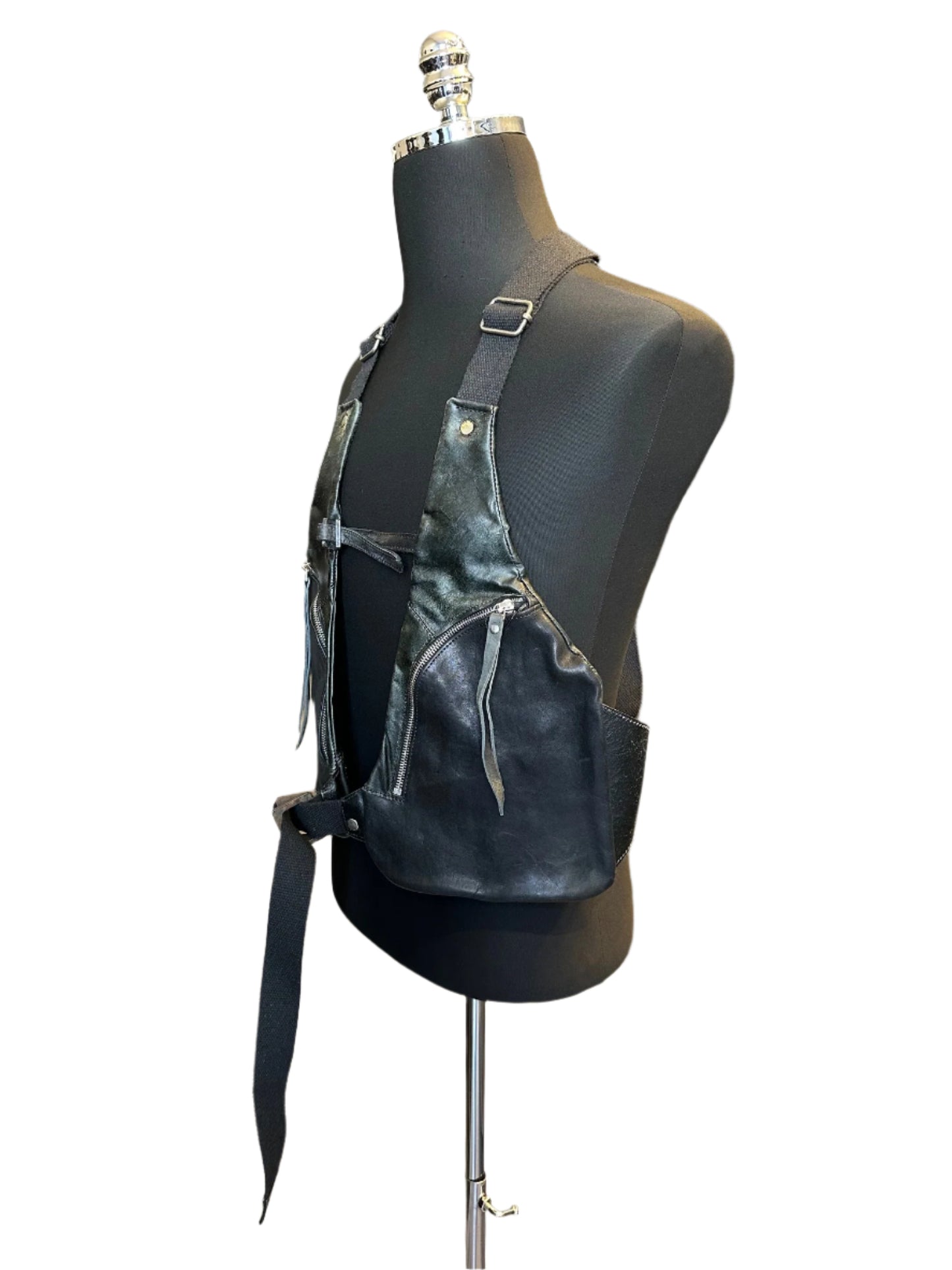 Black Green Vegetable Tan Leather Vest Bag