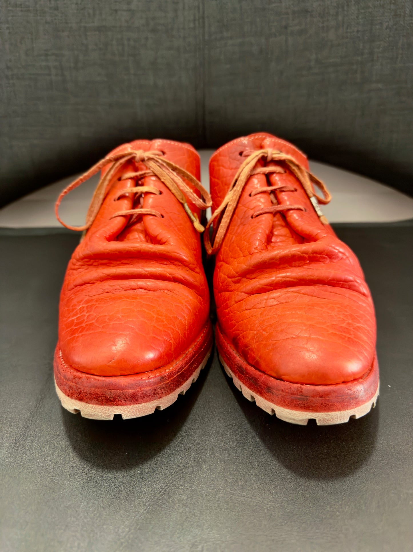 Red Object Dyed Bison One Piece Oxfords with Tank Soles by Carol Christian Poell