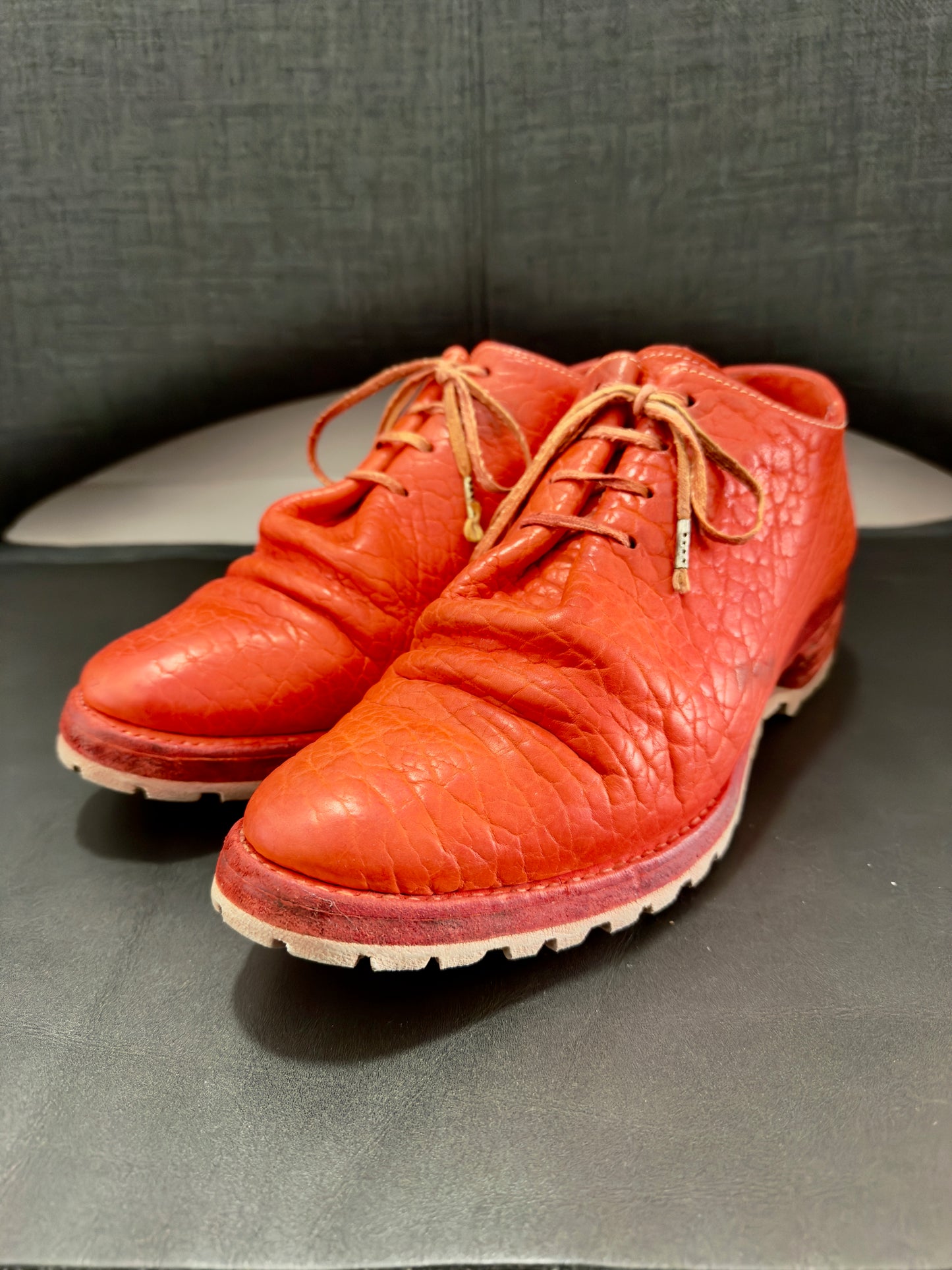 Red Object Dyed Bison One Piece Oxfords with Tank Soles by Carol Christian Poell