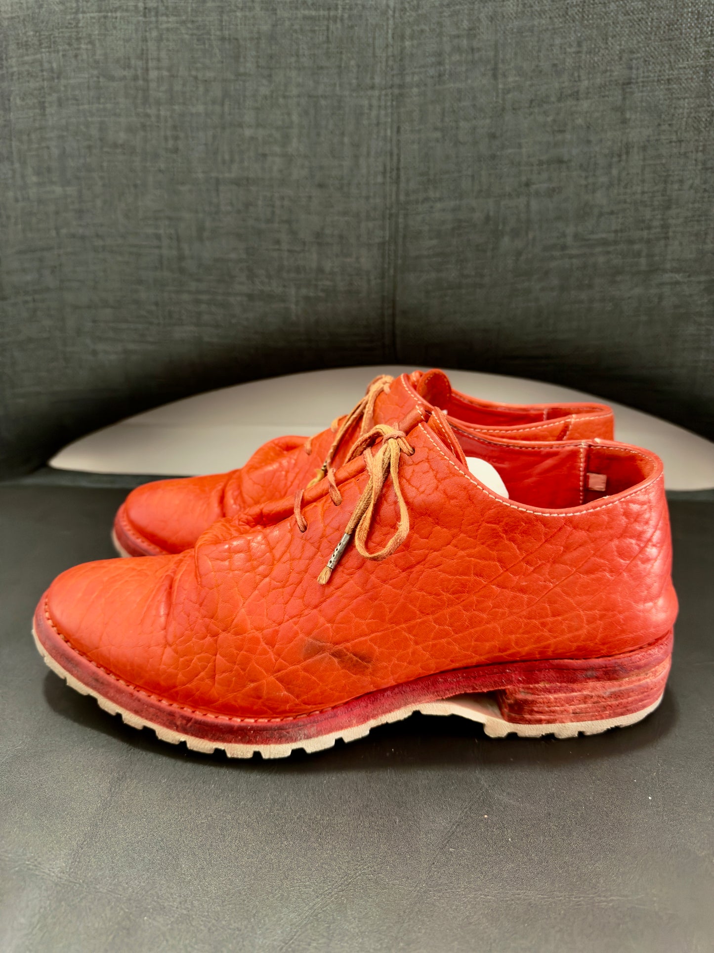 Red Object Dyed Bison One Piece Oxfords with Tank Soles by Carol Christian Poell