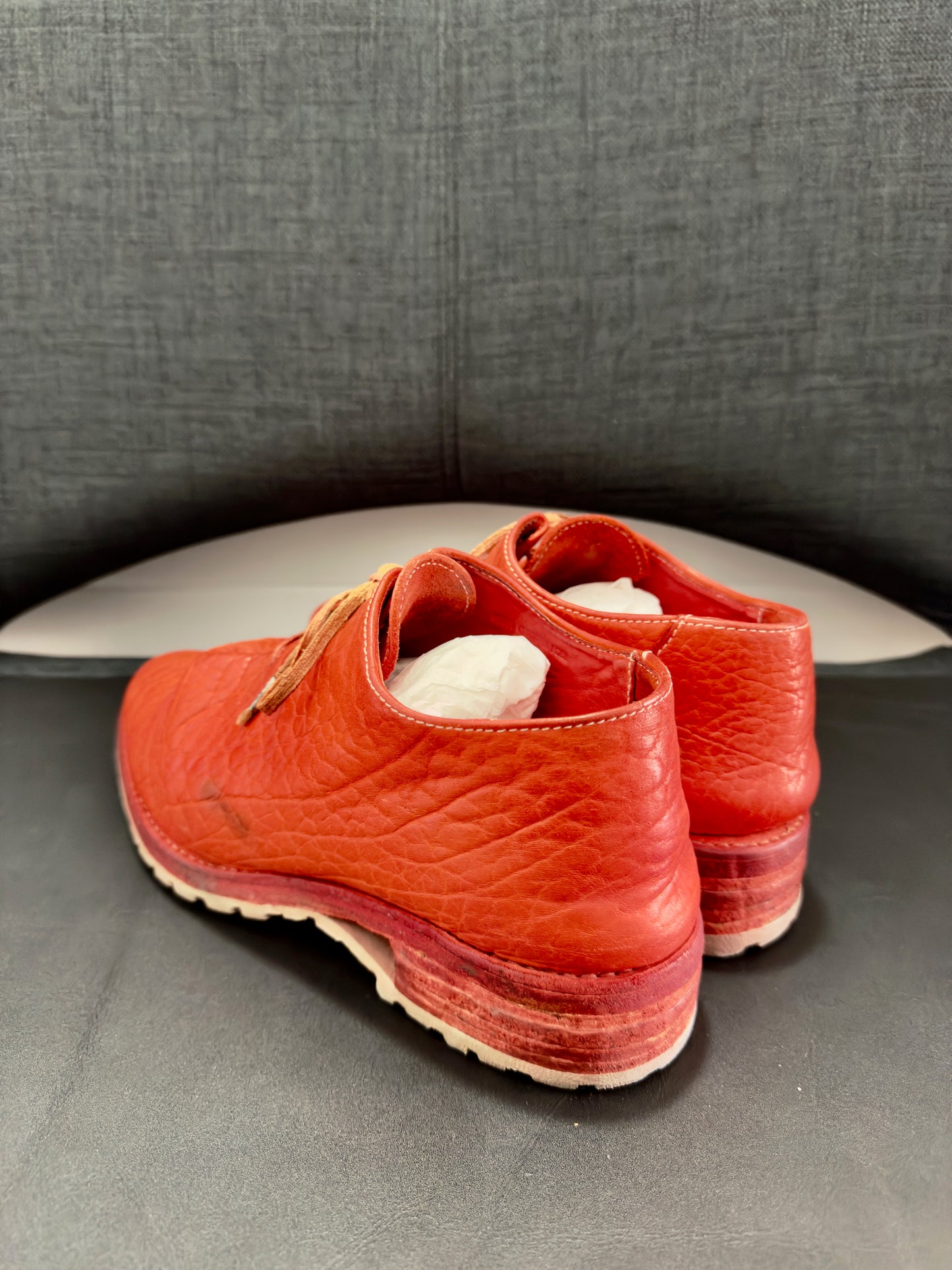 Red Object Dyed Bison One Piece Oxfords with Tank Soles by Carol Christian Poell