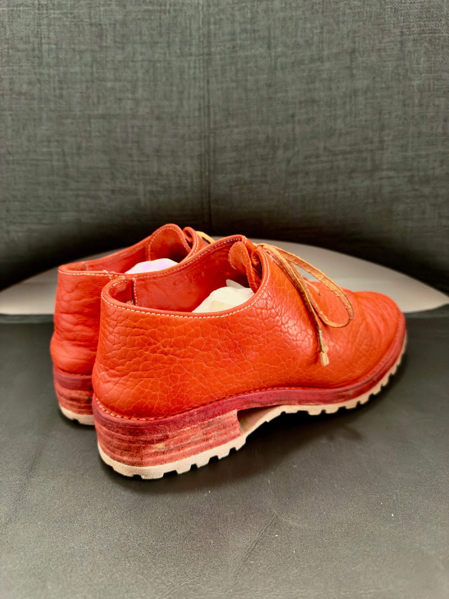 Red Object Dyed Bison One Piece Oxfords with Tank Soles by Carol Christian Poell