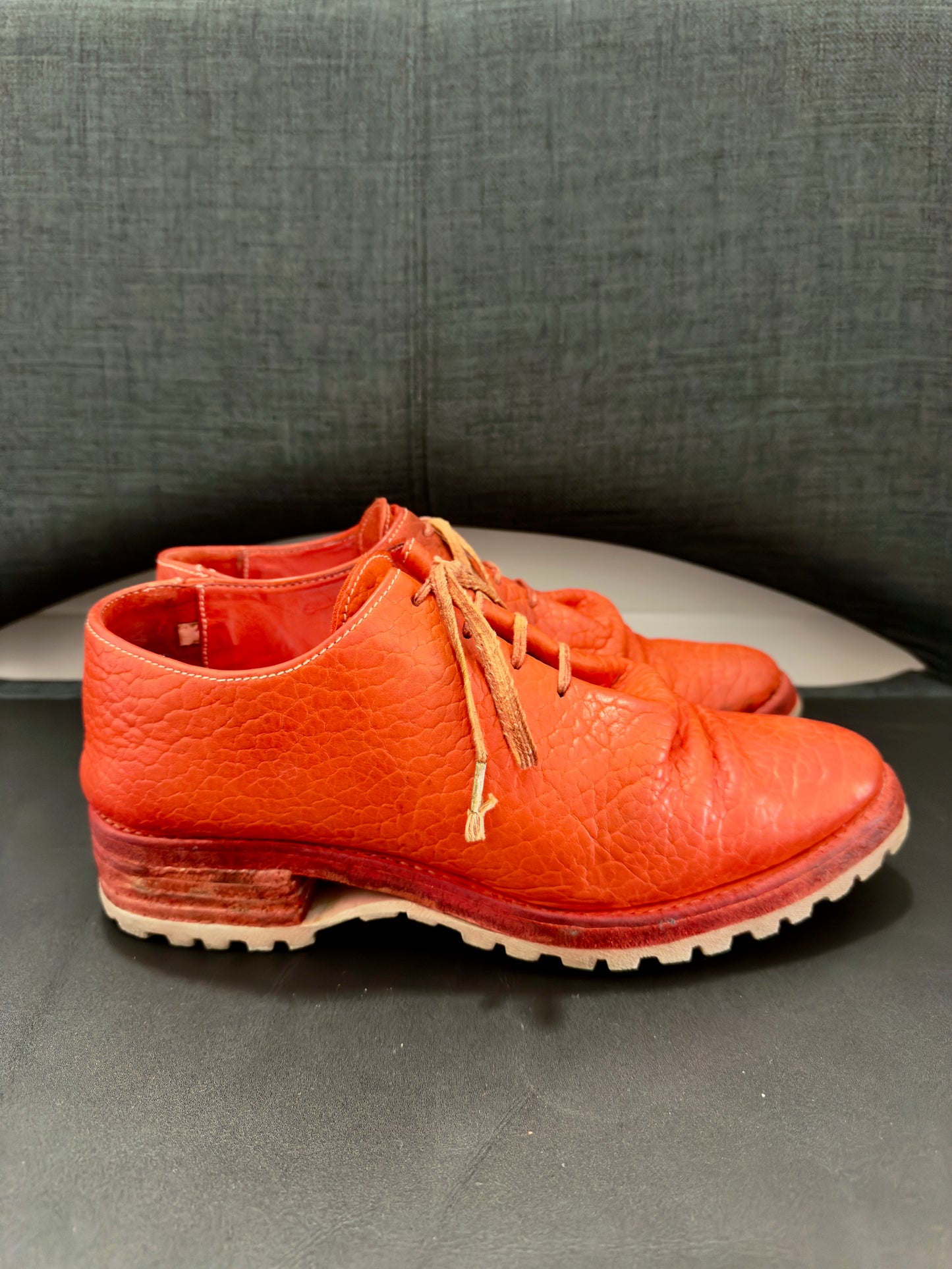 Red Object Dyed Bison One Piece Oxfords with Tank Soles by Carol Christian Poell