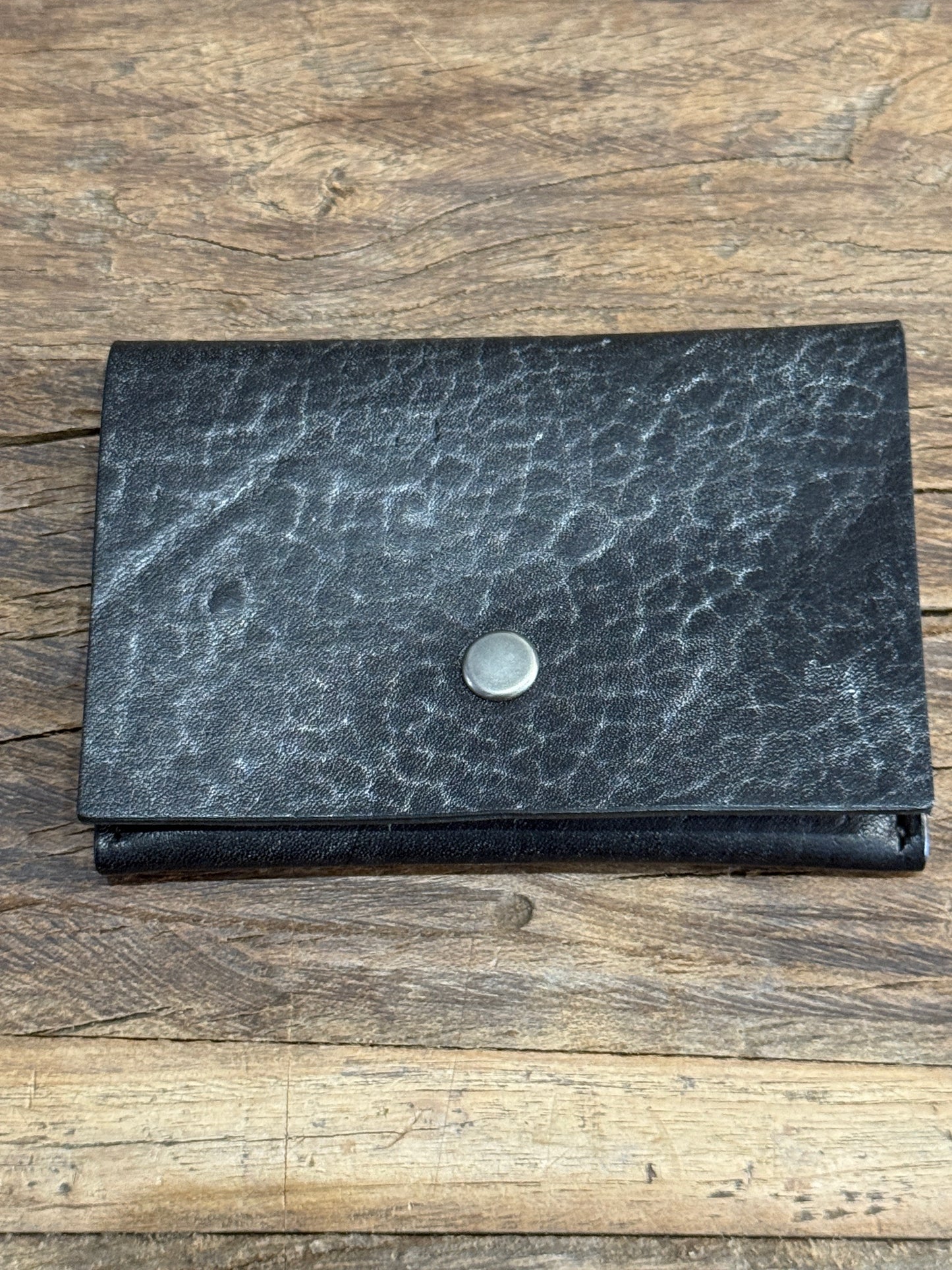 Black Italian Bridle Leather Snap Card Holder