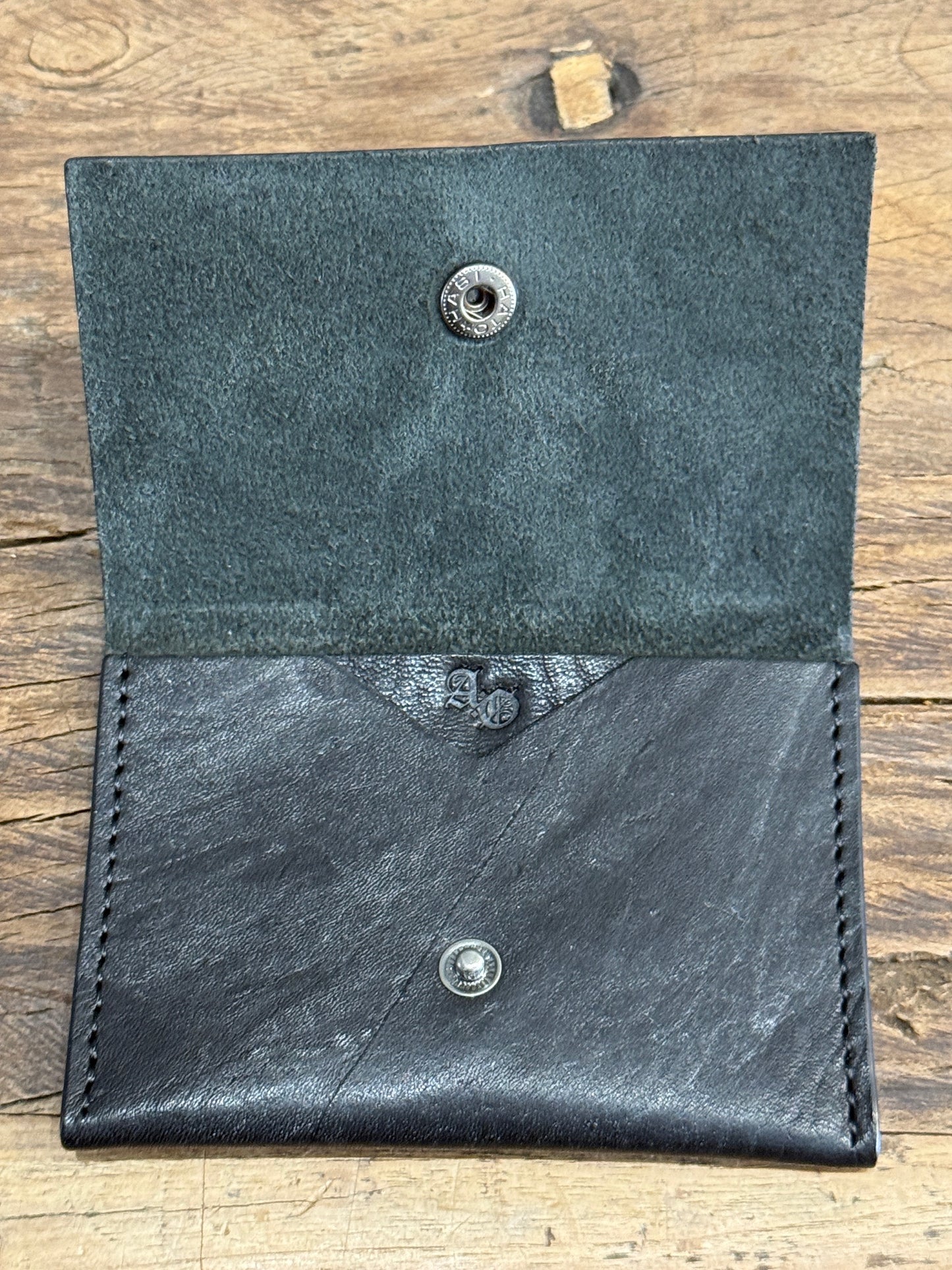 Black Italian Bridle Leather Snap Card Holder