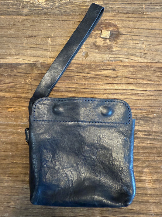 Dark Blue Italian Avancorpo Horsehide Snap Pouch with Wrist Strap