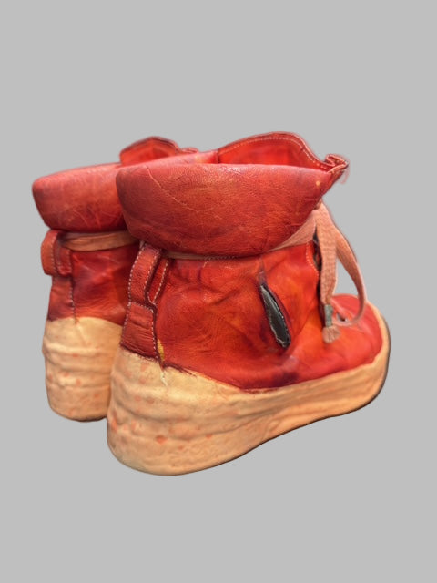 Dirty Red Kangaroo Leather One Piece Prosthetic Latex Dripped Sneakers by Carol Christian Poell