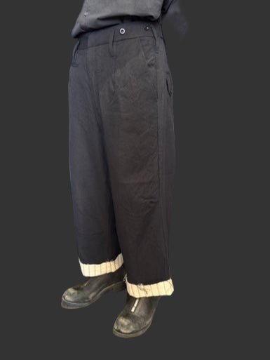 Coal Black Cut off Bold Straight Trousers