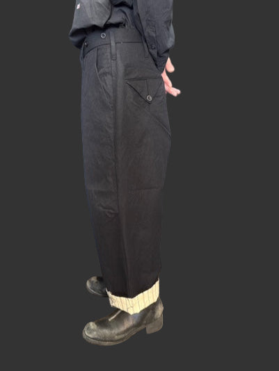 Coal Black Cut off Bold Straight Trousers