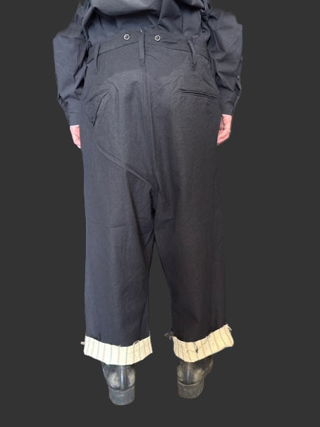 Coal Black Cut off Bold Straight Trousers
