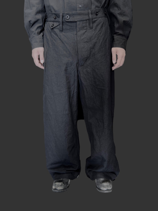Coal Black Side Tucked Wide Straight Trousers