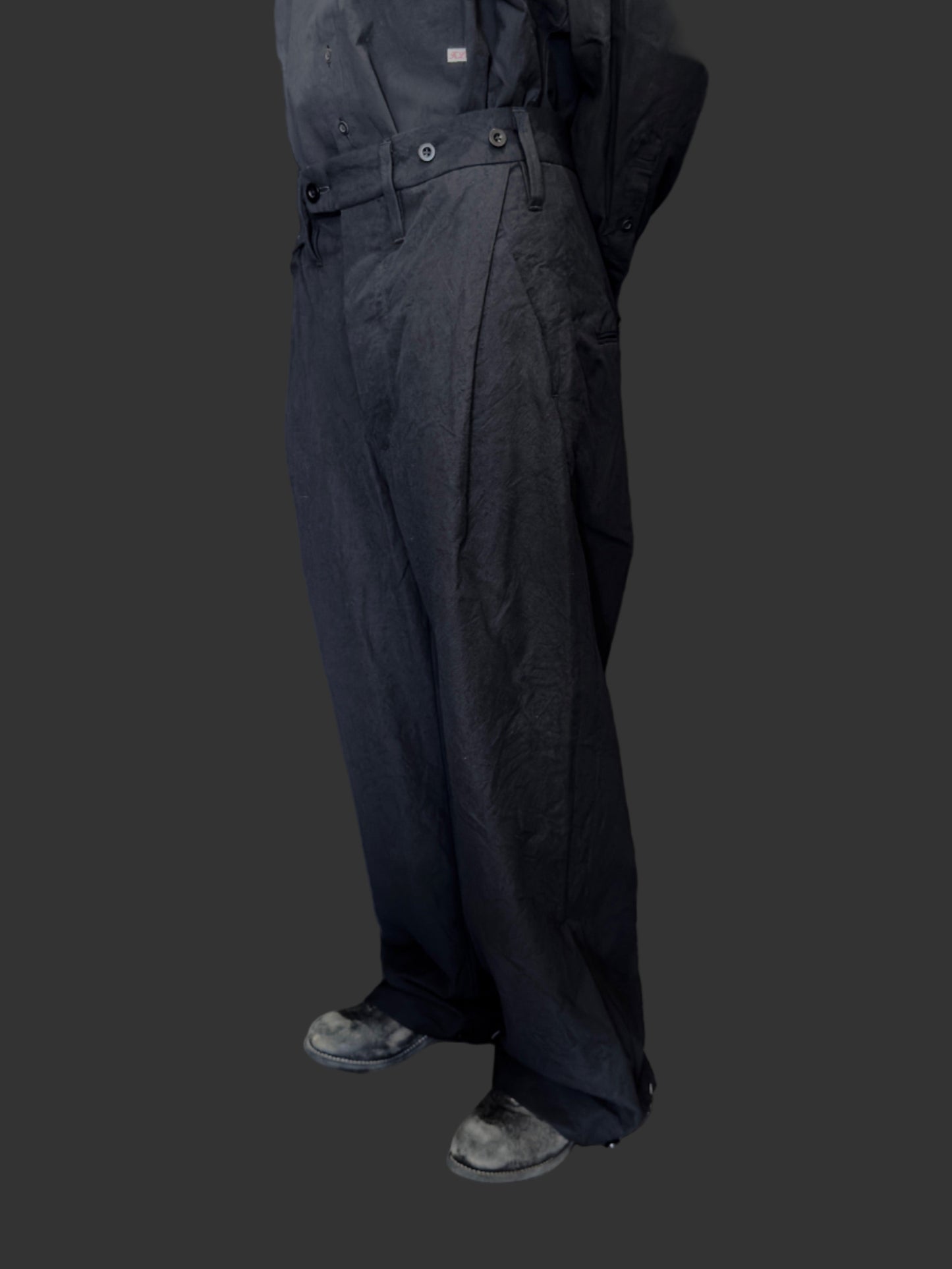Coal Black Side Tucked Wide Straight Trousers
