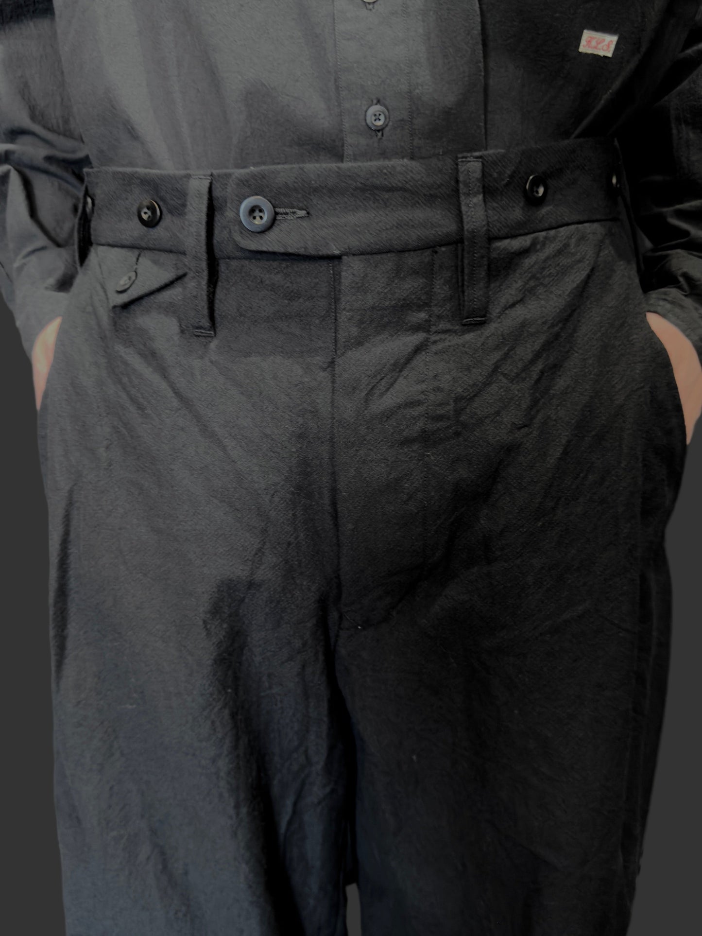 Coal Black Side Tucked Wide Straight Trousers