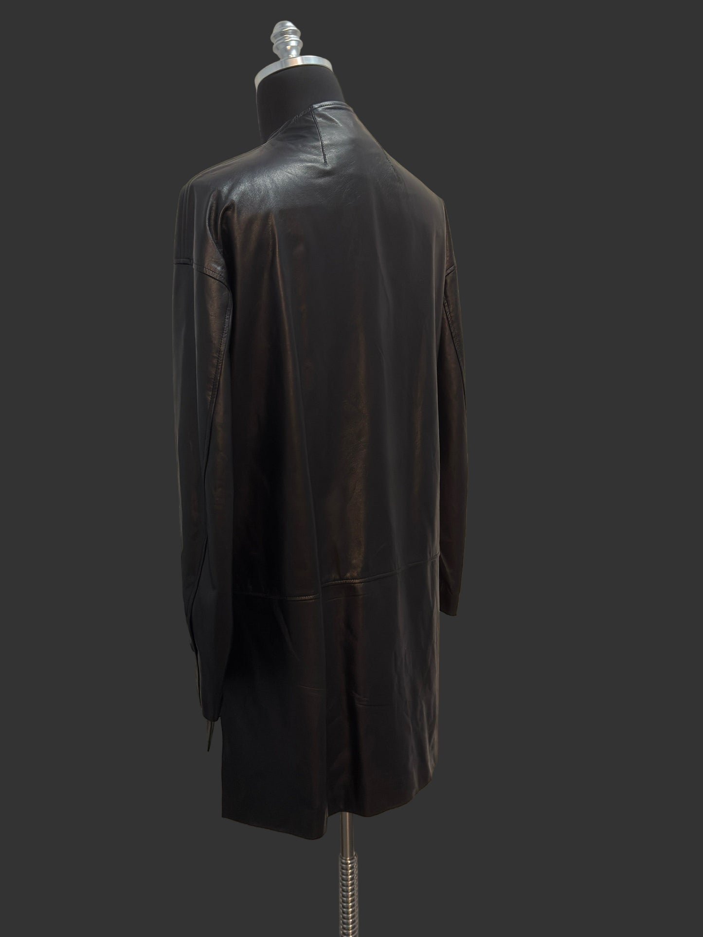Black Japanese Steer Leather Collarless Car Coat