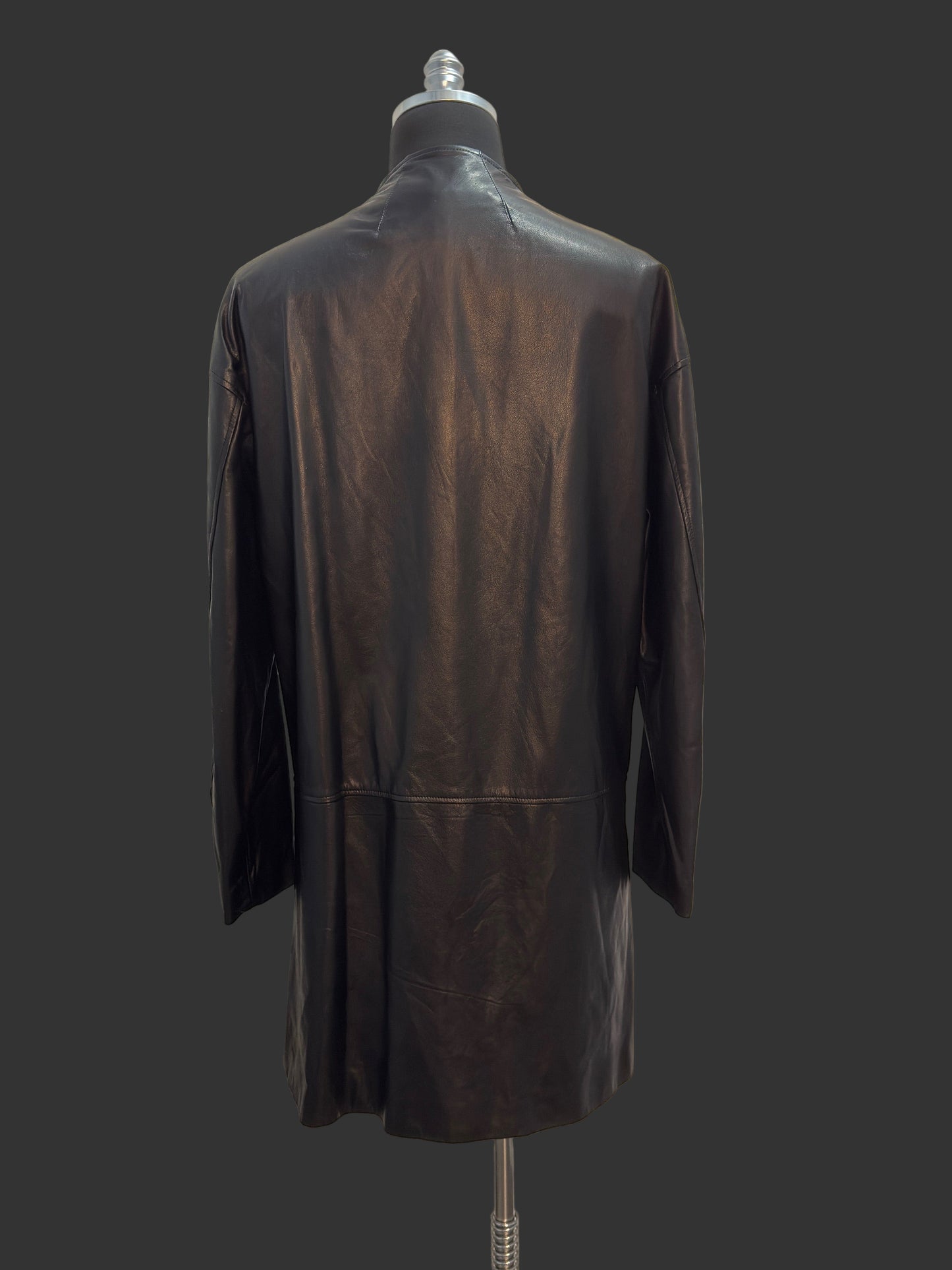 Black Japanese Steer Leather Collarless Car Coat