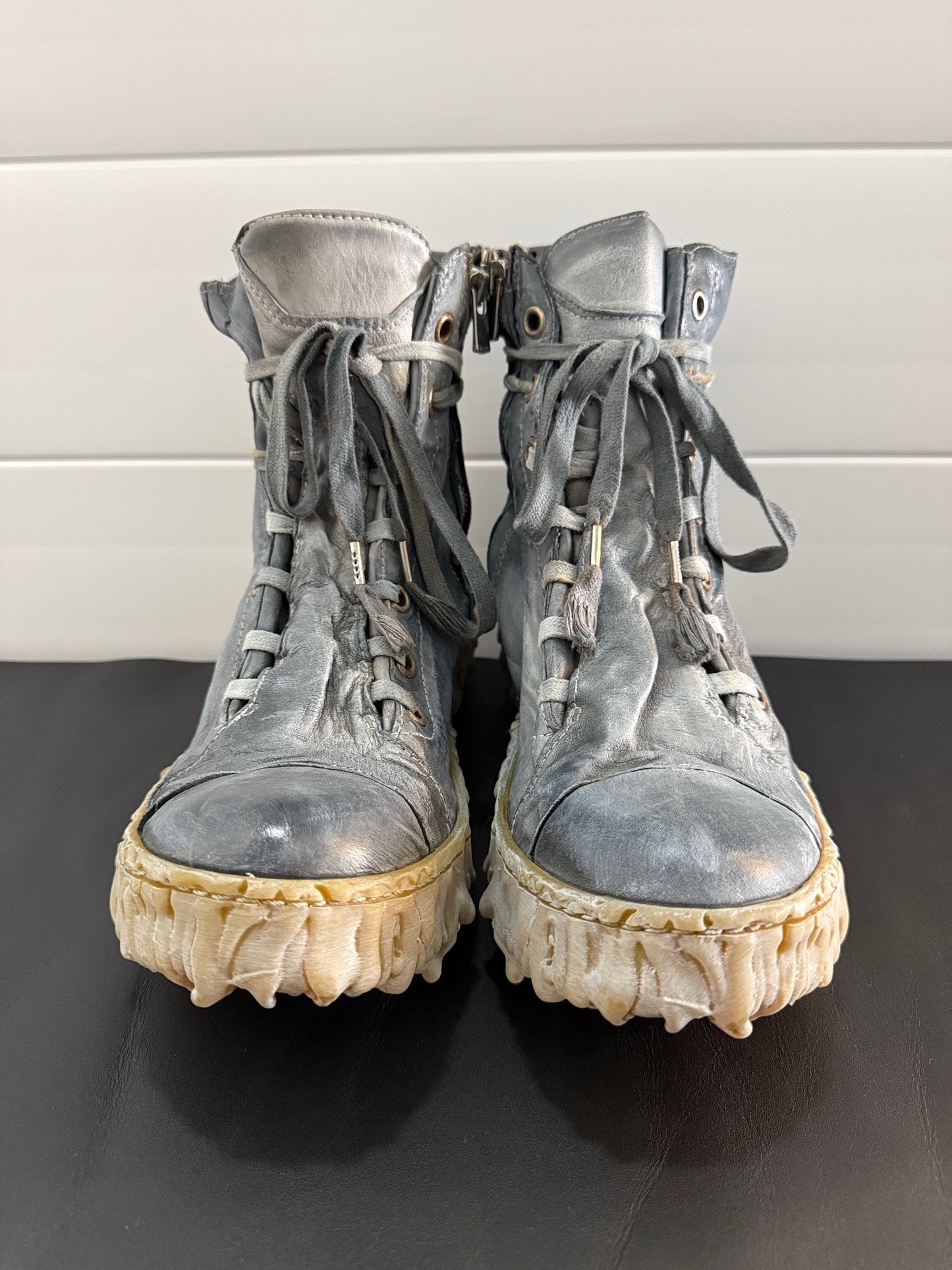 Shale Melt Clash Kangaroo Leather Mid Top Sneakers