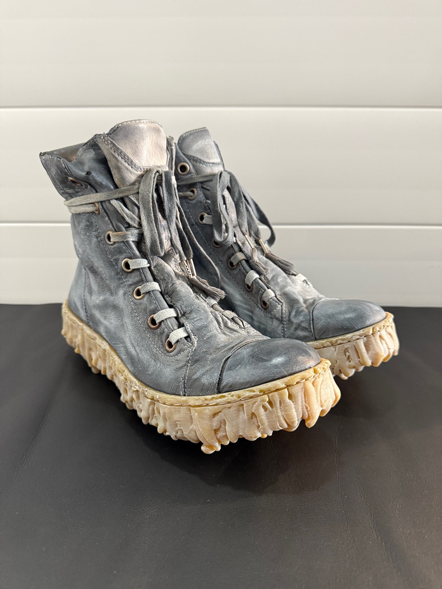 Shale Melt Clash Kangaroo Leather Mid Top Sneakers