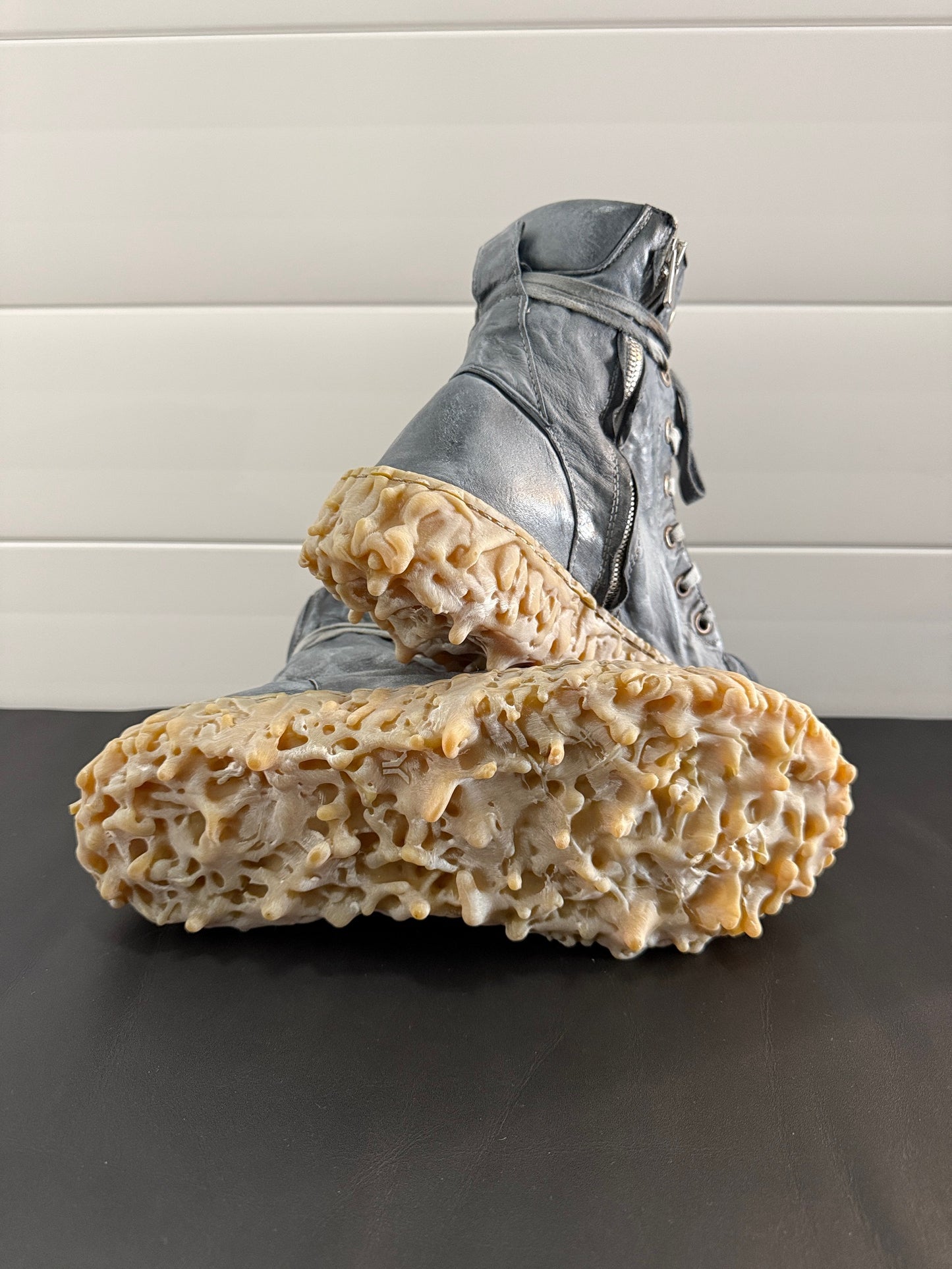 Shale Melt Clash Kangaroo Leather Mid Top Sneakers