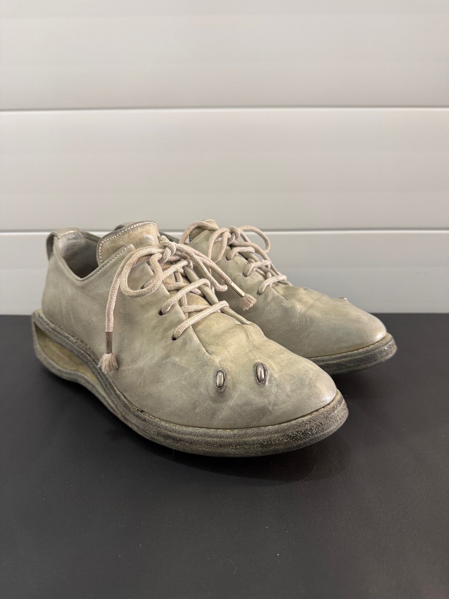 Pale Grey One Piece Prosthetic Officer Derbies U-Sole by Carol Christian Poell