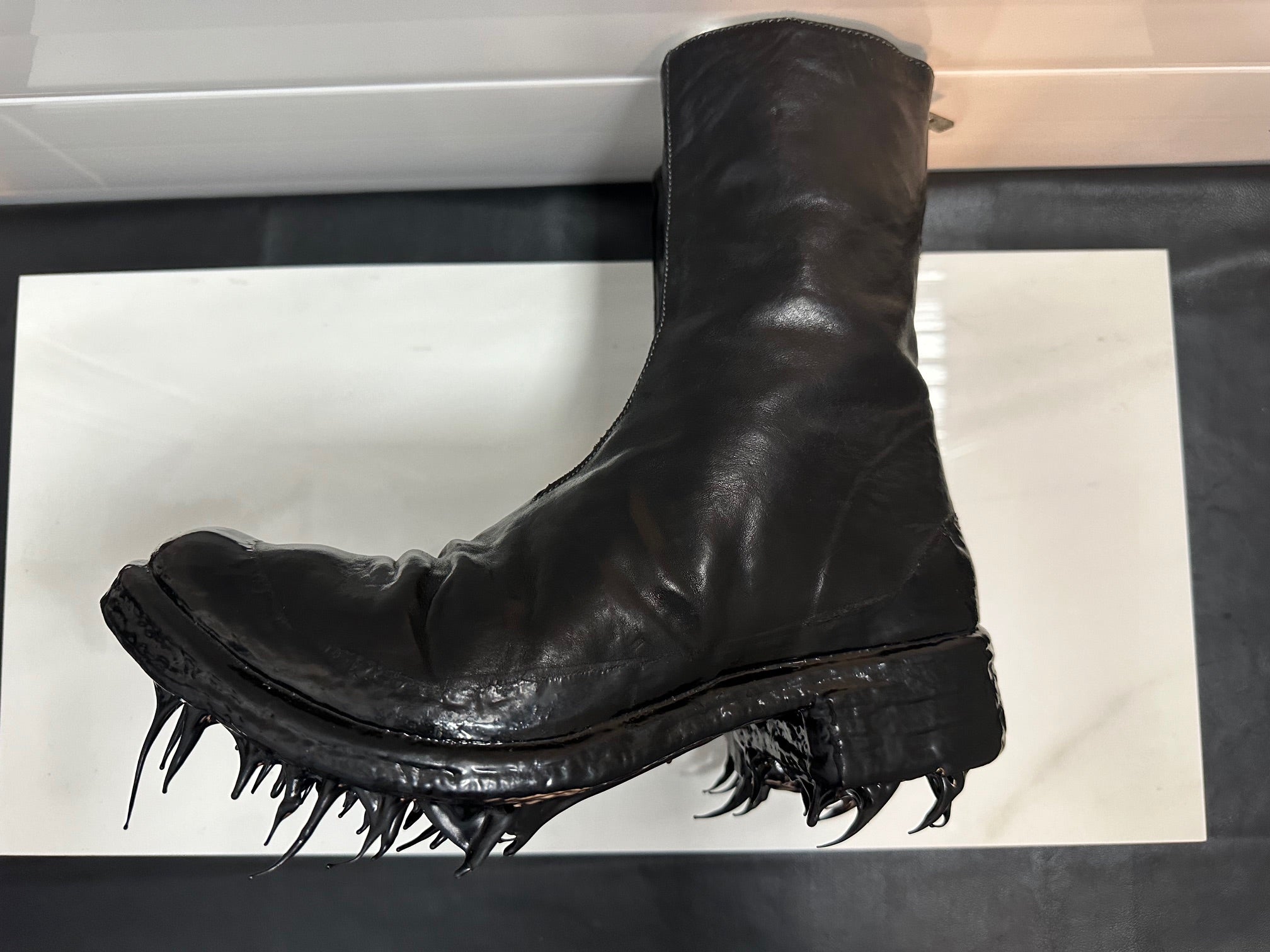 Black Object Dyed Lined Diagonal Zip Rubber Drip Goodyear Boots by Carol  Christian Poell