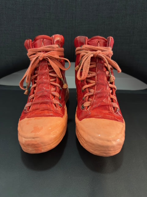 Red Kangaroo Leather Latex Dripped One Piece Sneakers by Carol Christian Poell