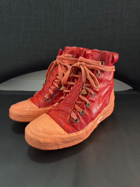 Red Kangaroo Leather Latex Dripped One Piece Sneakers by Carol Christian Poell