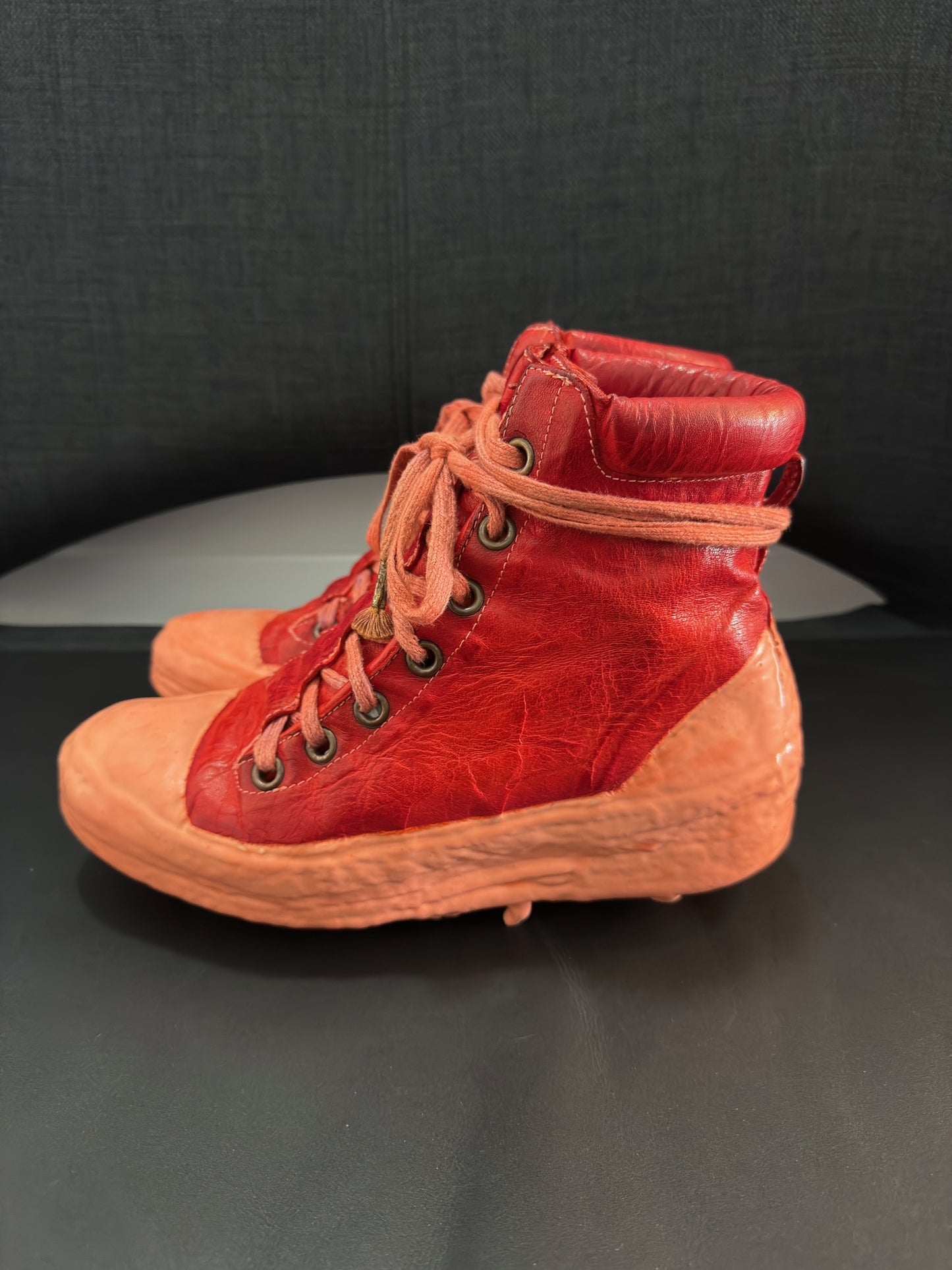 Red Kangaroo Leather Latex Dripped One Piece Sneakers by Carol Christian Poell