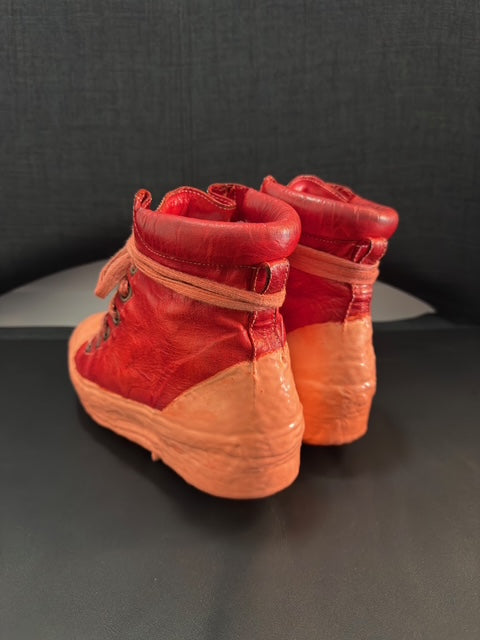 Red Kangaroo Leather Latex Dripped One Piece Sneakers by Carol Christian Poell