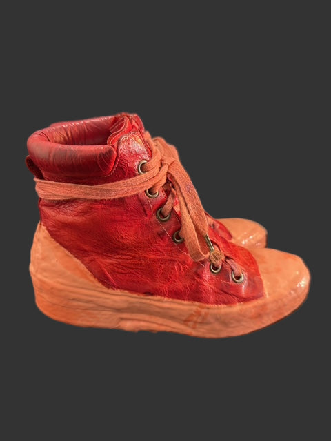 Red Kangaroo Leather Latex Dripped One Piece Sneakers by Carol Christian Poell