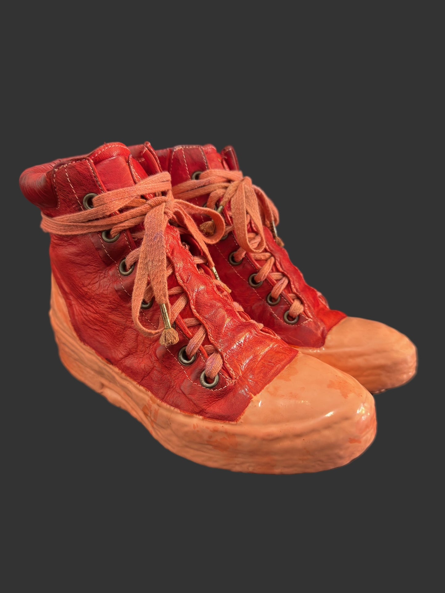 Red Kangaroo Leather Latex Dripped One Piece Sneakers by Carol Christian Poell