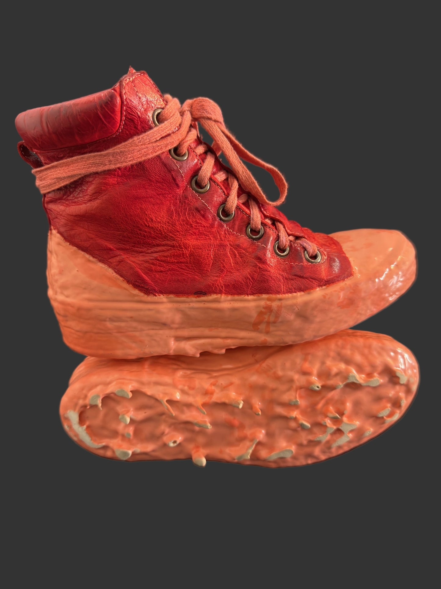 Red Kangaroo Leather Latex Dripped One Piece Sneakers by Carol Christian Poell