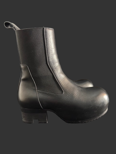 Black Calf Leather Beatle Ballast Boots by Rick Owens
