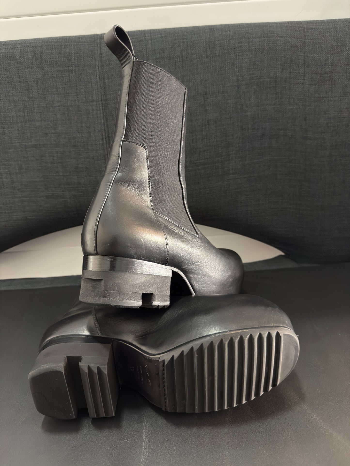 Black Calf Leather Beatle Ballast Boots by Rick Owens