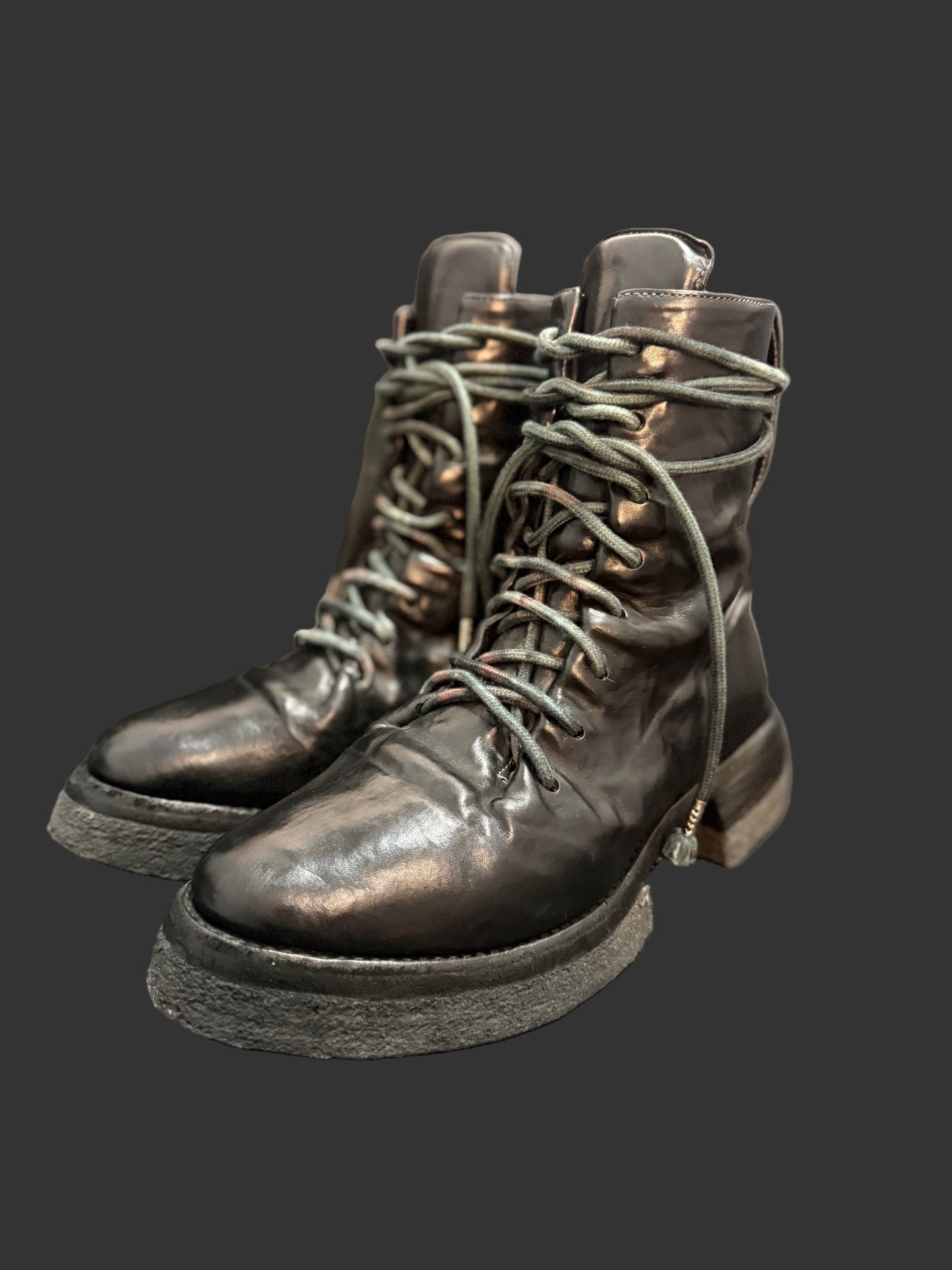 Black Object Dyed Horse Leather Combat Boots by Carol Christian Poell