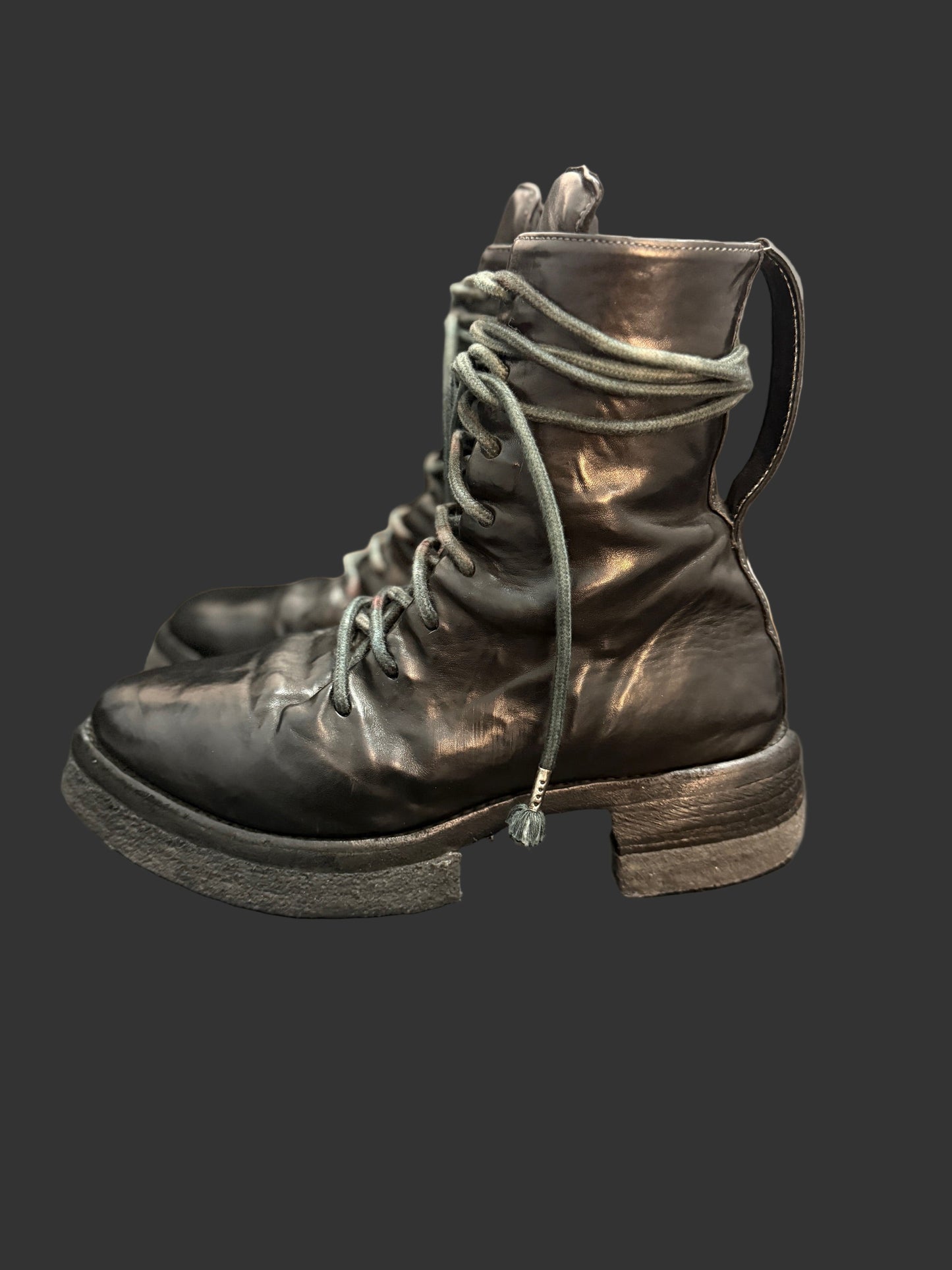 Black Object Dyed Horse Leather Combat Boots by Carol Christian Poell