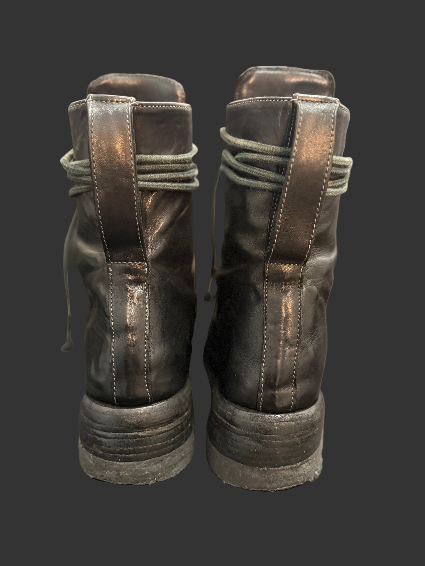 Black Object Dyed Horse Leather Combat Boots by Carol Christian Poell