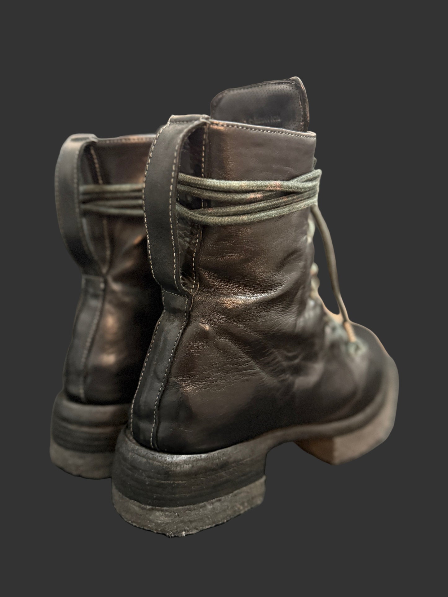 Black Object Dyed Horse Leather Combat Boots by Carol Christian Poell