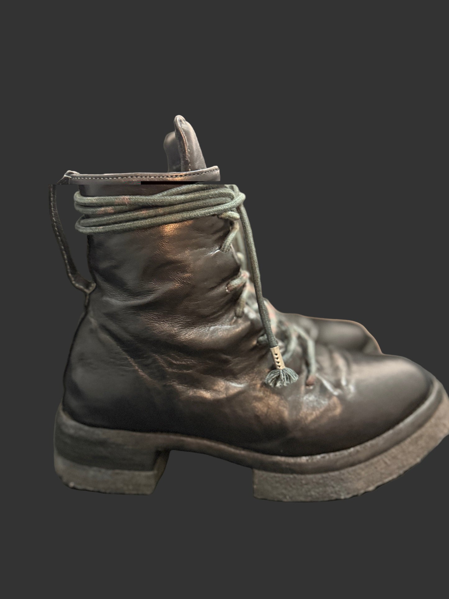 Black Object Dyed Horse Leather Combat Boots by Carol Christian Poell