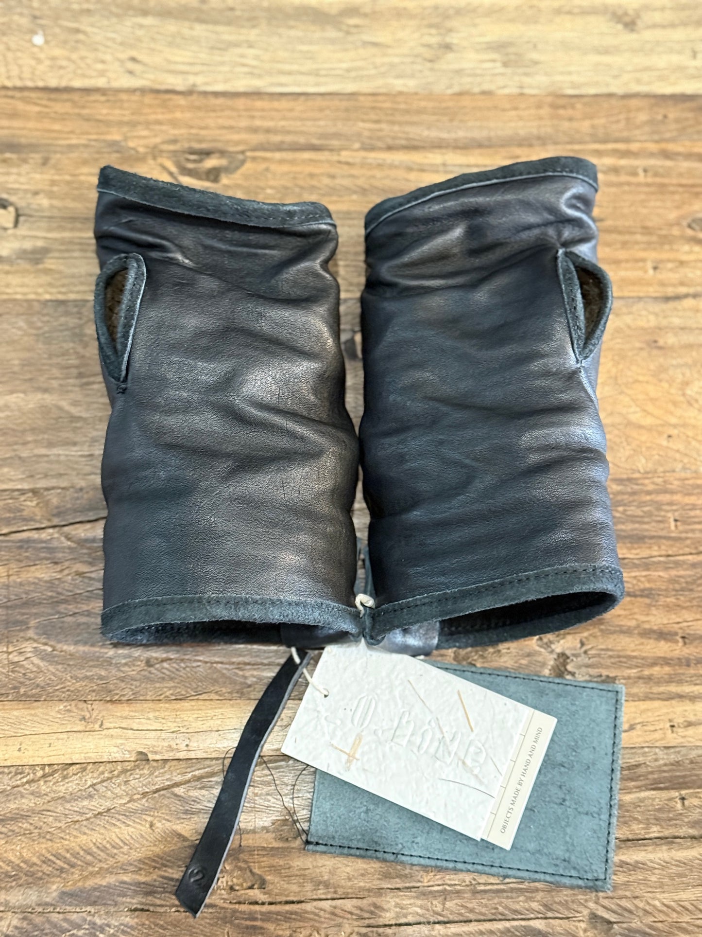 Black Raw Wool Fingerless Mitten Gloves