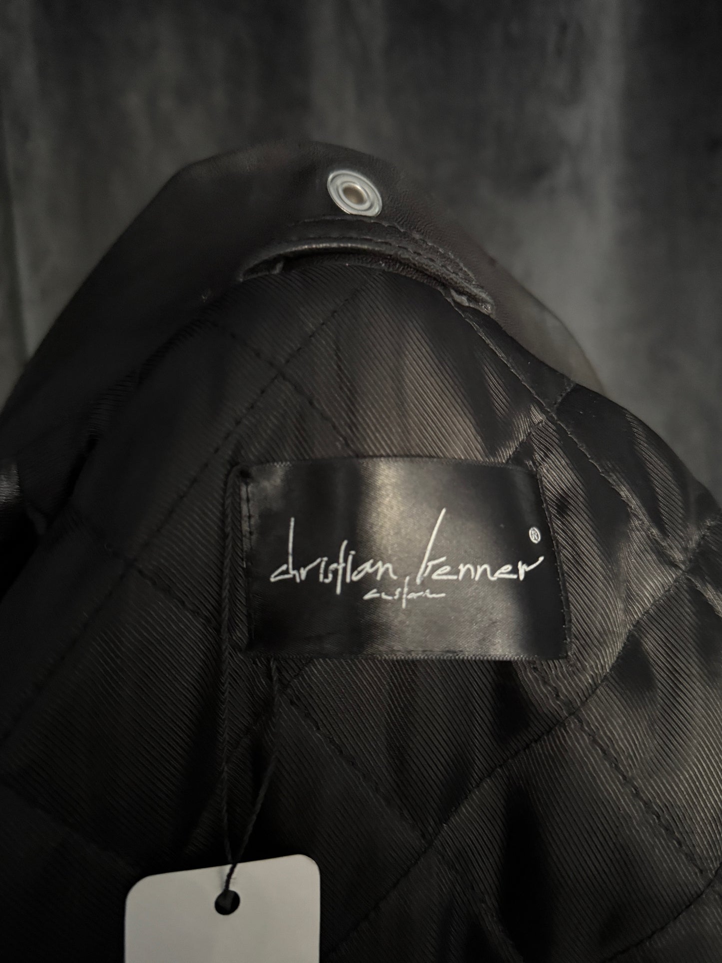 Black with Silver Trim Collar Multi Zipper Perfecto Leather Jacket by Christian Benner