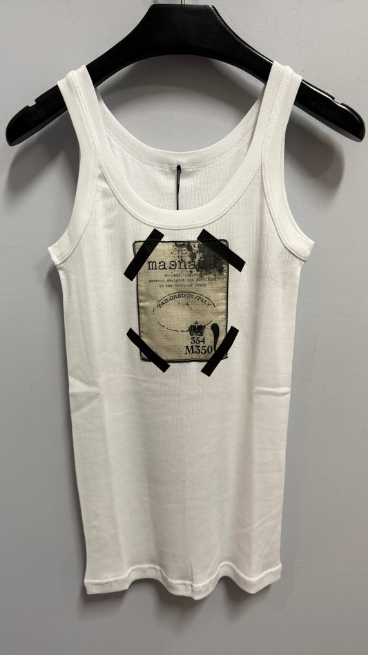 Chalk White Printed Ribbed Tank Top