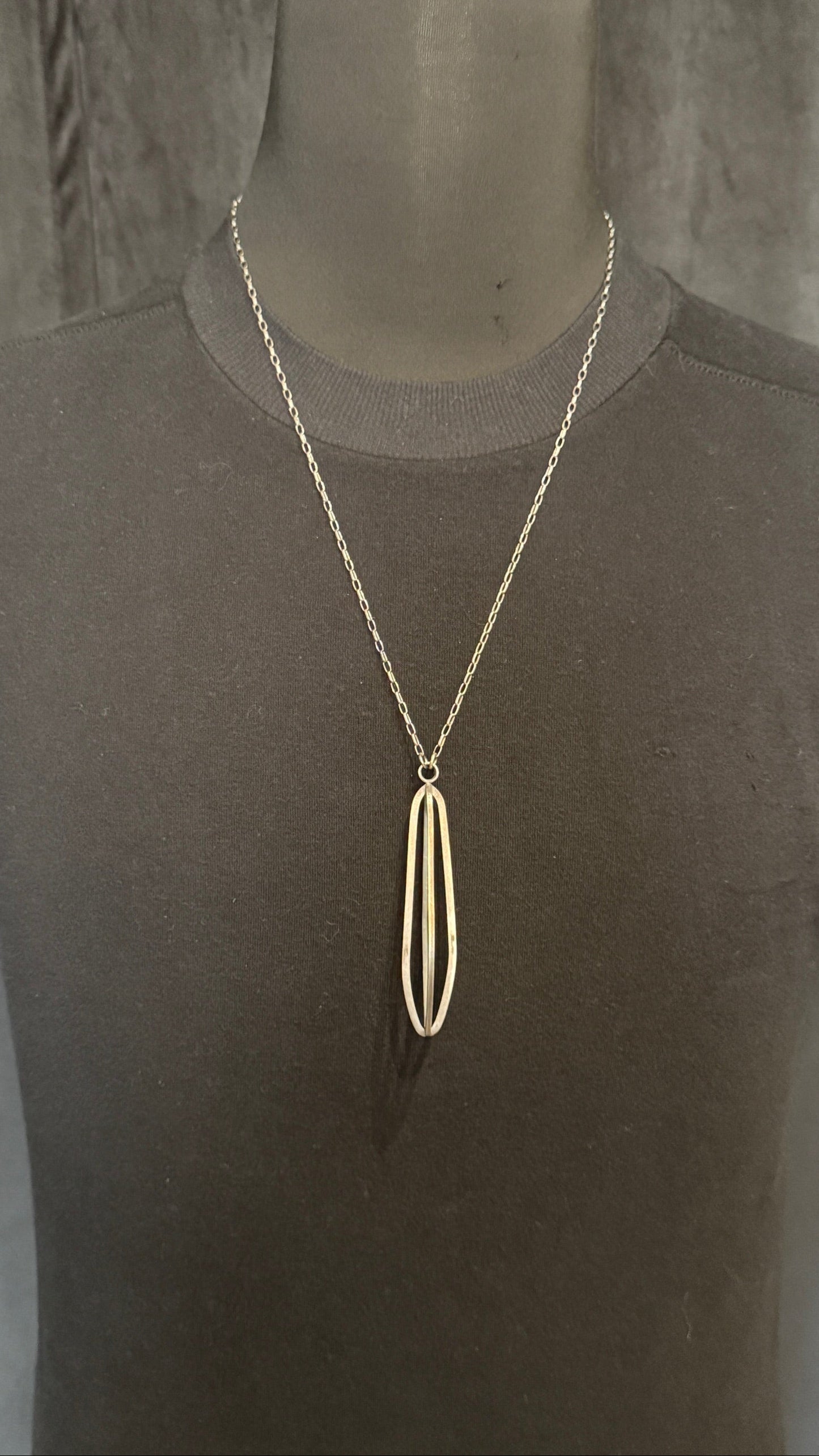 Spire Shaped Empty Cage Sterling Silver Pendant Necklace