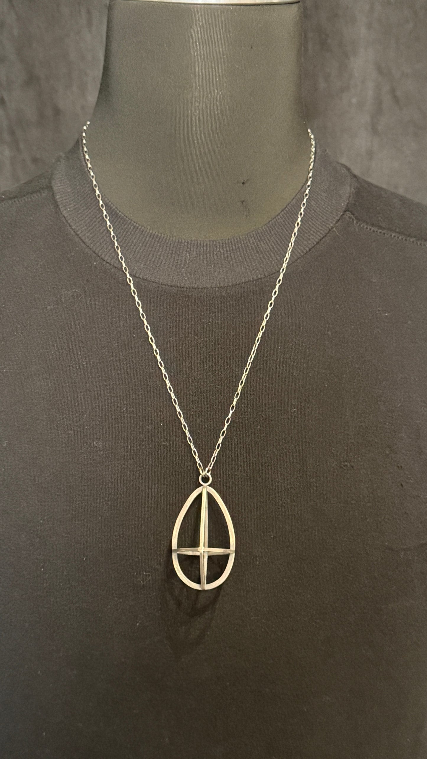 Drop Shaped Empty Cage Silver Pendant Necklace