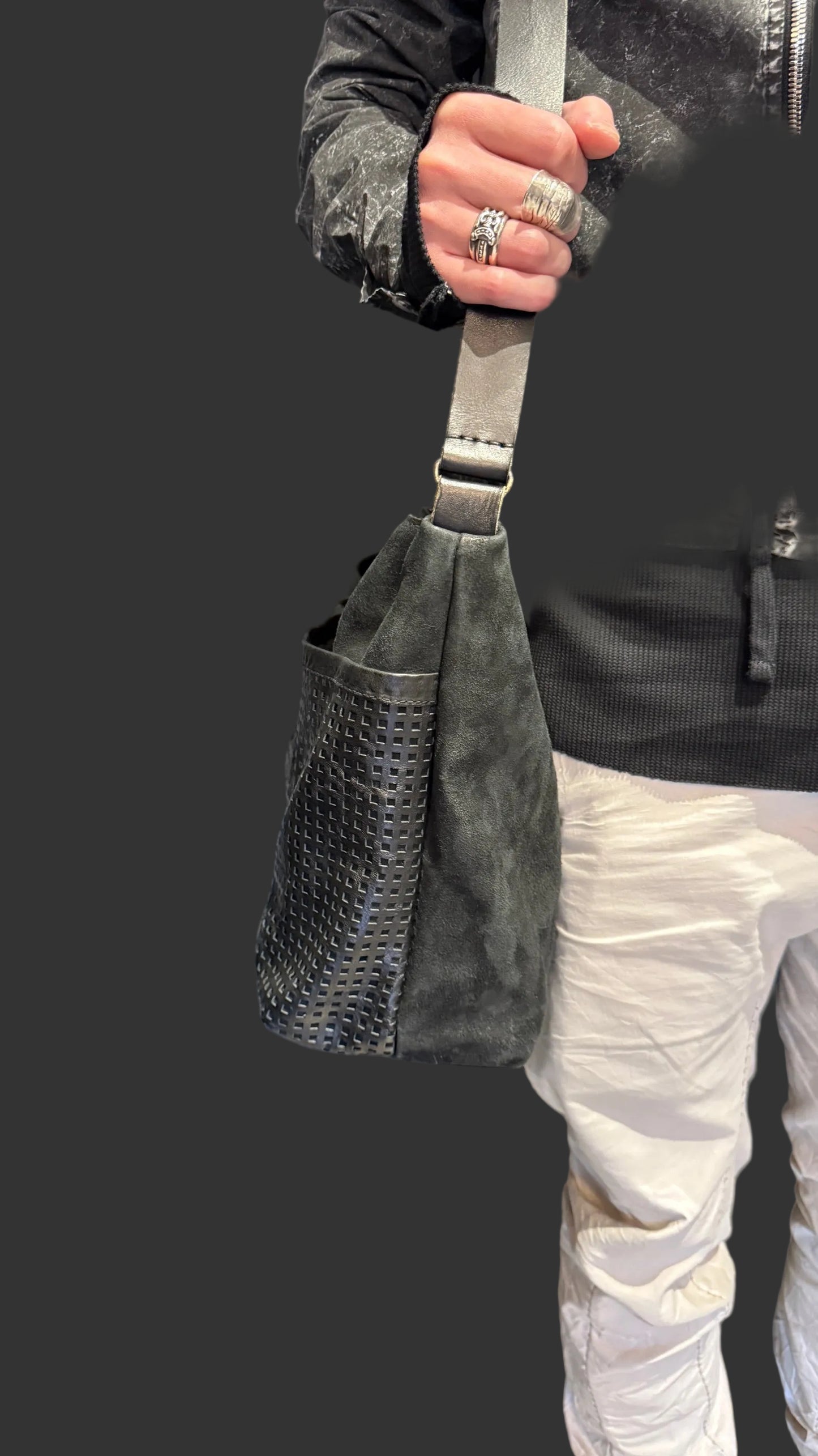 Black Creep Horse Leather Shoulder Bag by Daniele Basta
