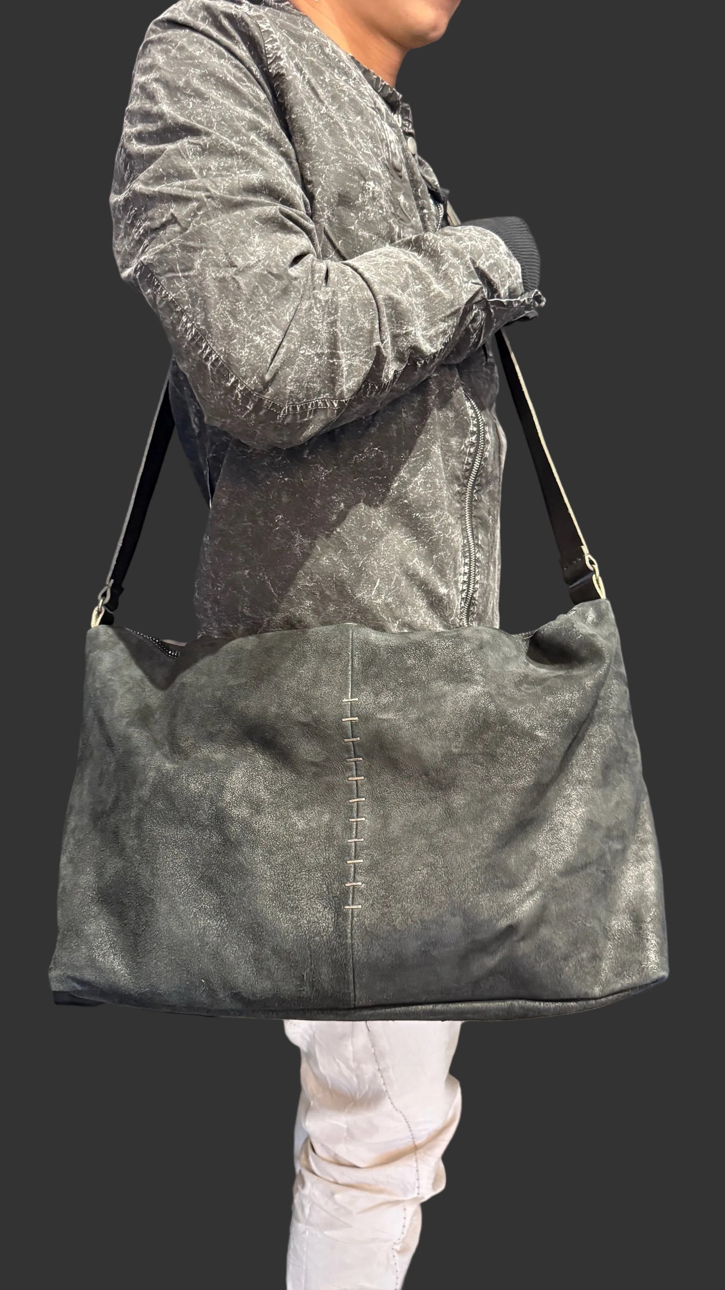 Black Creep Horse Leather Shoulder Bag by Daniele Basta