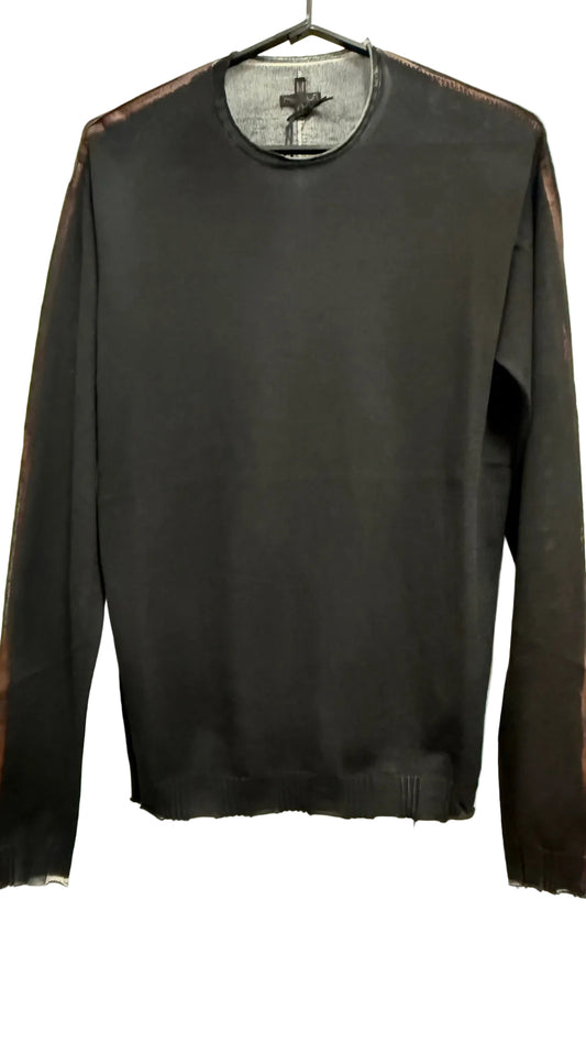 Black Wash Hand Painted Brown Seams Sweater