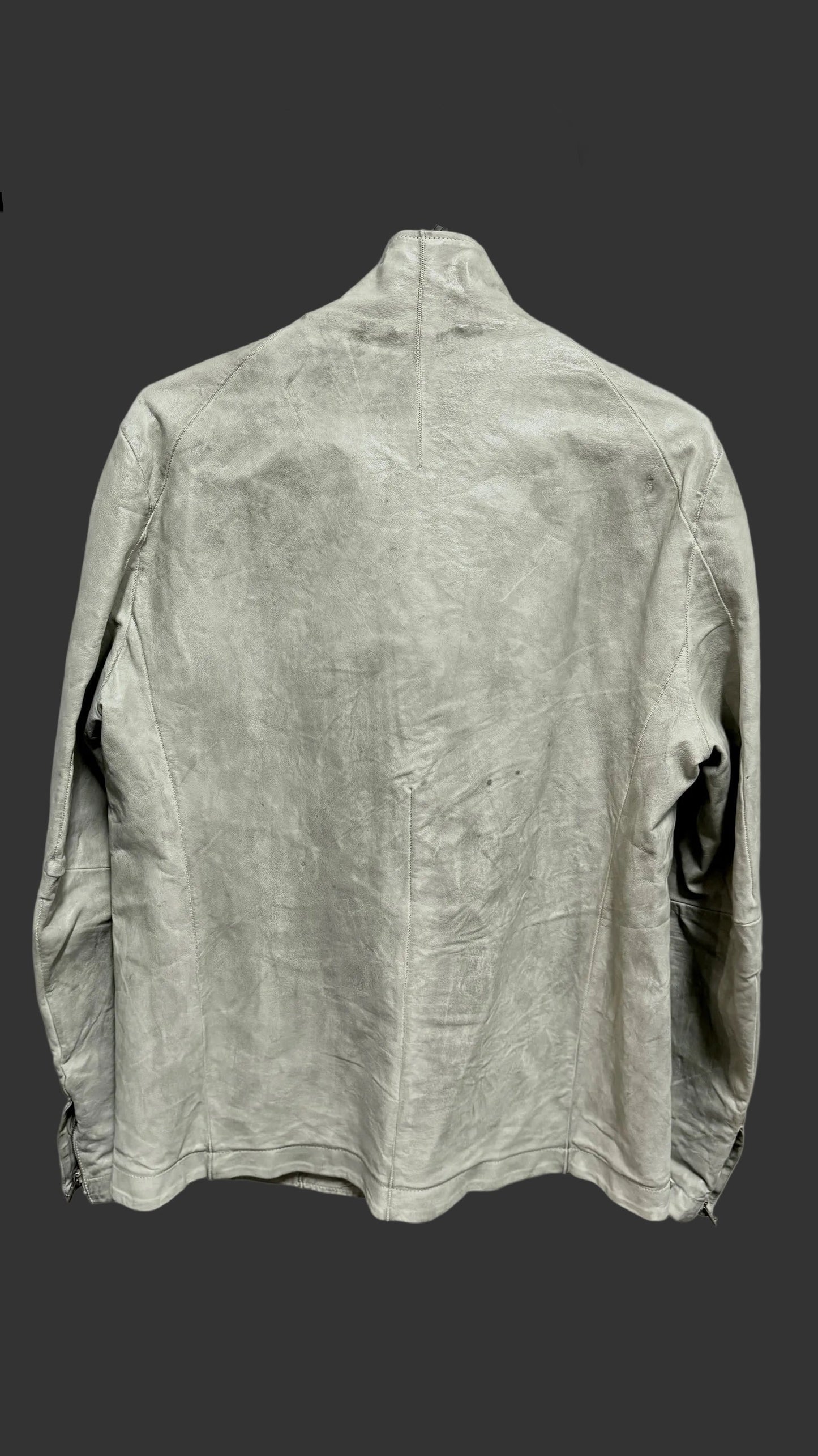 Pale Grey High Neck Kangaroo Leather Jacket by Carol Christian Poell